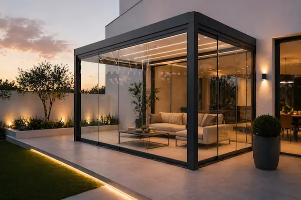 Cortinas de cristal en jardín para cerrar espacio exterior sin perder luz