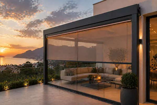 Sistema de cerramiento lateral para terraza con protección exterior