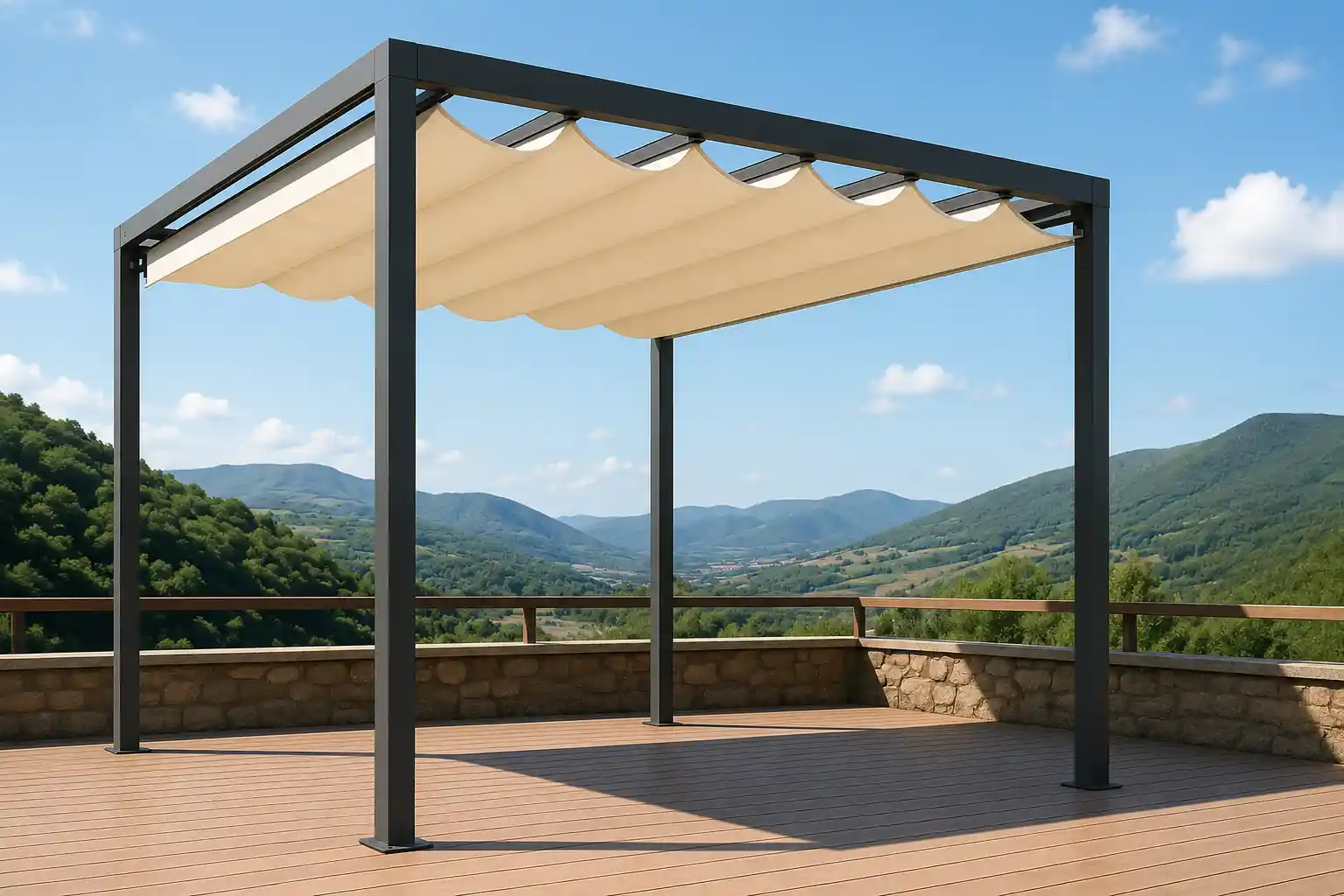Toldo palillero corredero instalado sobre una terraza exterior